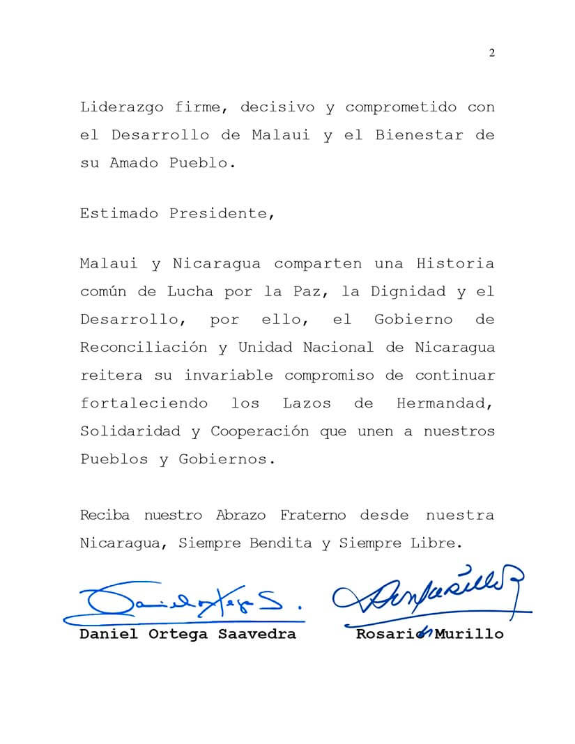 mensaje-nicaragua-malaui-